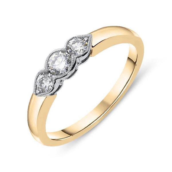 18ct Rose Gold 0.44ct Diamond Millgrain Trilogy Ring, FEU-1293.
