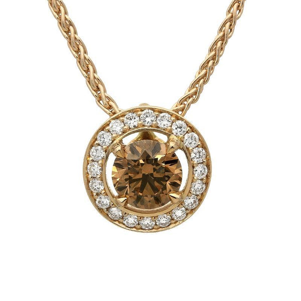 18ct Rose Gold 0.48ct Brown Diamond Halo Necklace, BLC-067.