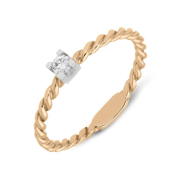 18ct Rose Gold Diamond Twisted Stacking Solitaire Ring BLC-023