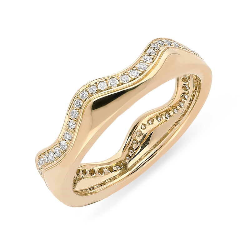 18ct Rose Gold Diamond Wave Stacking Ring, R02239.