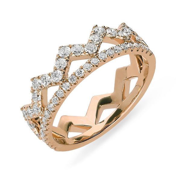 18ct Rose Gold Diamond Zigzag Stacking Ring, R02246.