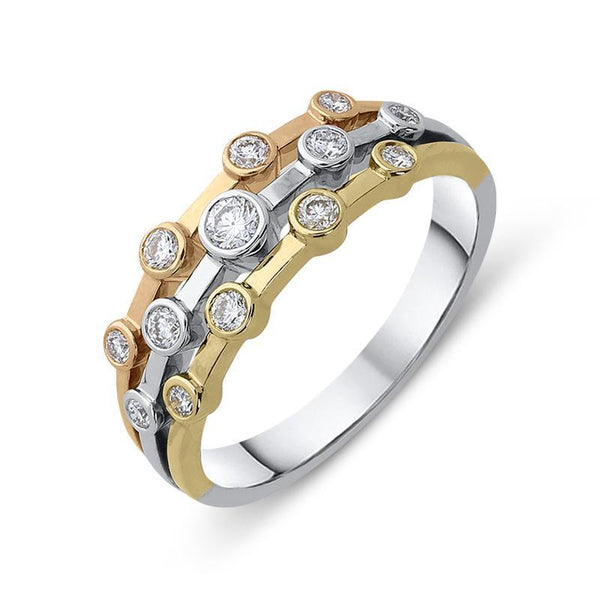 18ct Rose, White and Yellow Gold 0.28ct Diamond Bubble Ring, FEU-1437