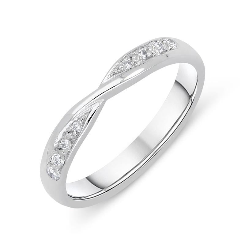  18ct White Gold 0.07ct Diamond Crossover Wedding Ring. BNN-086.