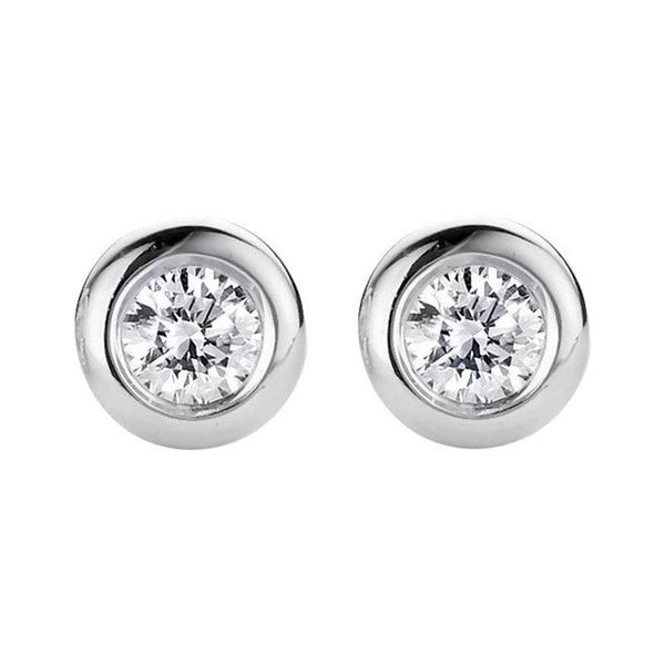 18ct White Gold 0.10ct Diamond Bezel Set Solitaire Stud Earrings
