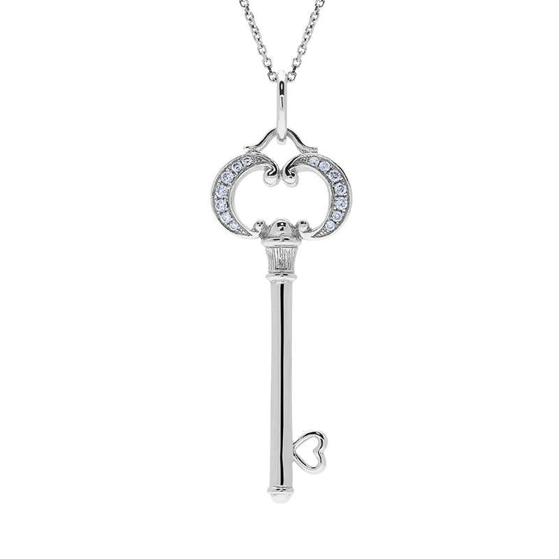 18ct White Gold 0.10ct Diamond Key Necklace, ATD013.