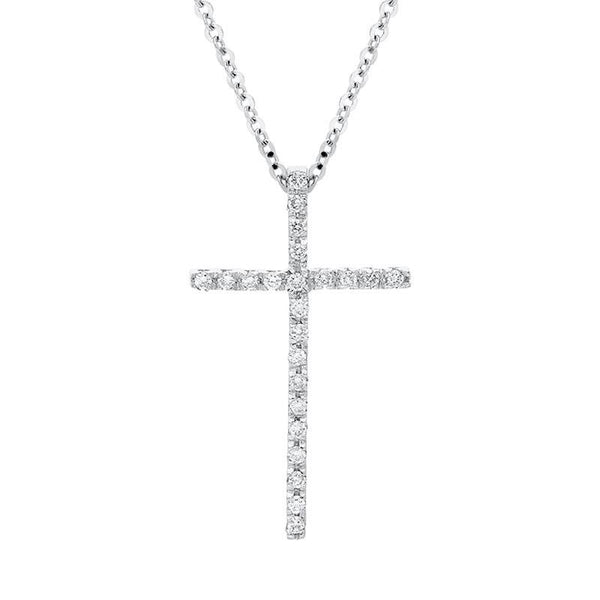 18ct White Gold 0.15ct Diamond Fine Cross Necklace, C00258270.