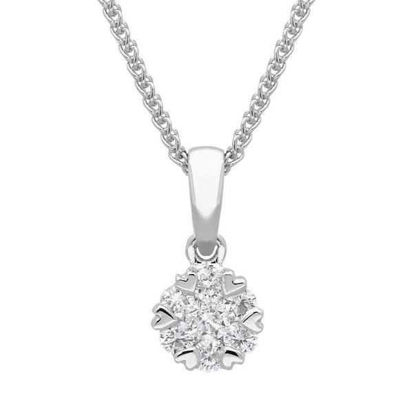 18ct White Gold 0.26ct Diamond Cluster Heart Edged Necklace, P3214C.