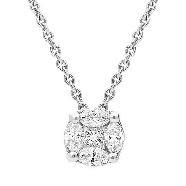 18ct White Gold 0.26ct Diamond Marquise Cut Cluster Necklace, FEU-312. 