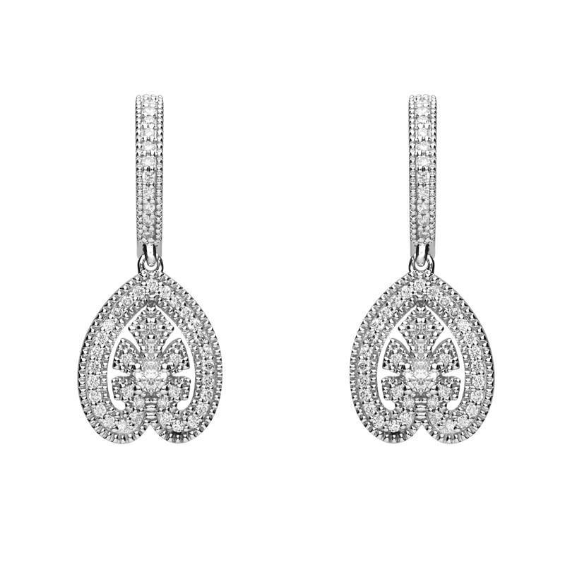 18ct White Gold 0.33ct Diamond House Style Leaf Drop Earrings E2286