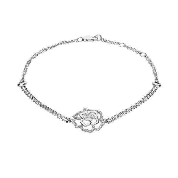 18ct White Gold 0.37ct Diamond Double Strand Flower Bracelet, B1018. 