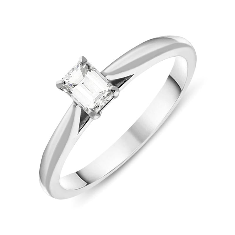 18ct White Gold 0.40ct Diamond Emerald Cut Solitaire Ring, ATD-070. 