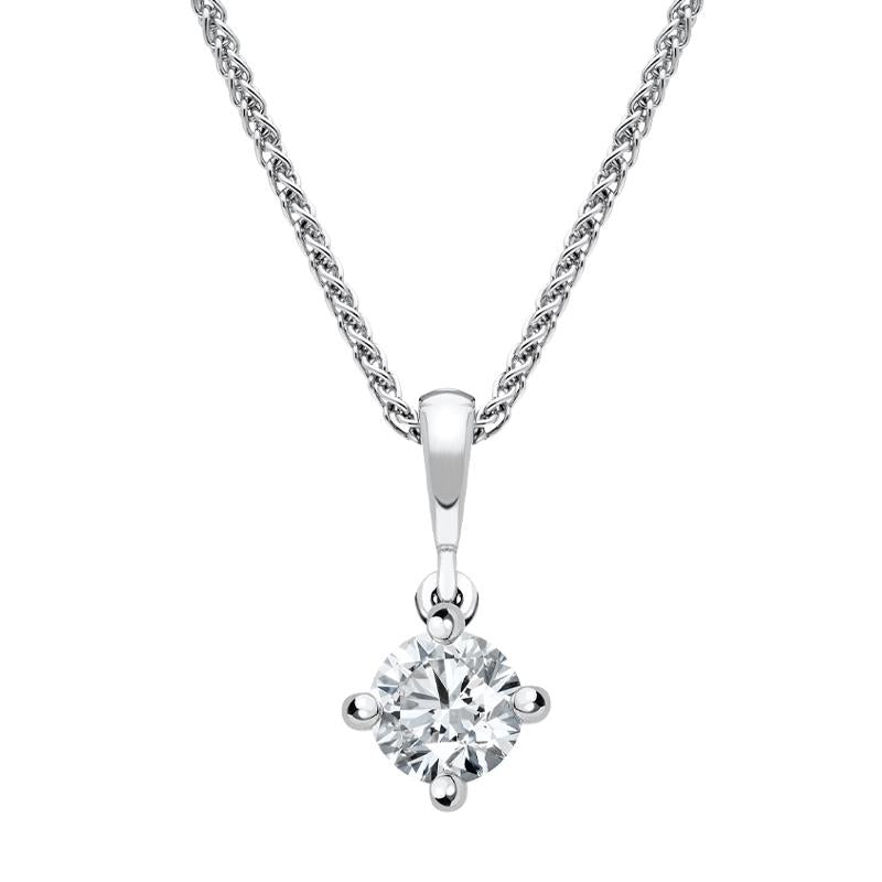 18ct White Gold 0.42ct Diamond Brilliant Cut Solitaire Necklace FEU-2163