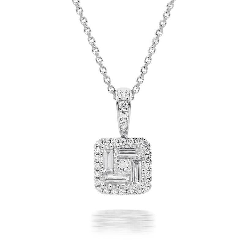 18ct White Gold 0.42ct Diamond Cluster Necklace FEU-1471