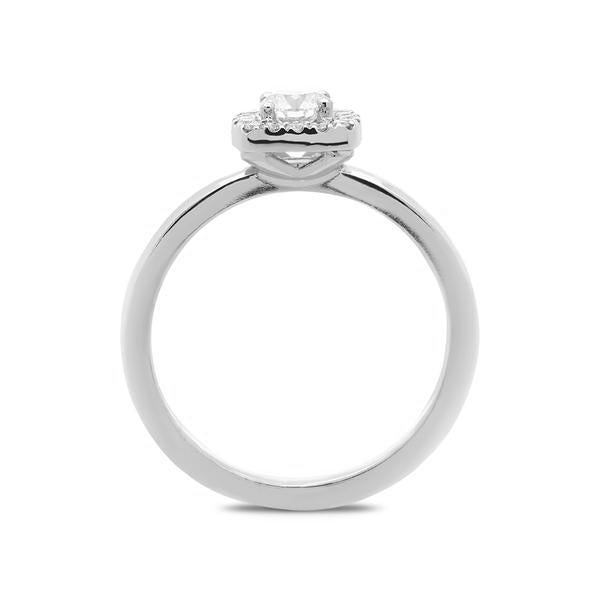 18ct White Gold 0.42ct Diamond Pave Round Brilliant Cut Halo Ring, BLC-037.