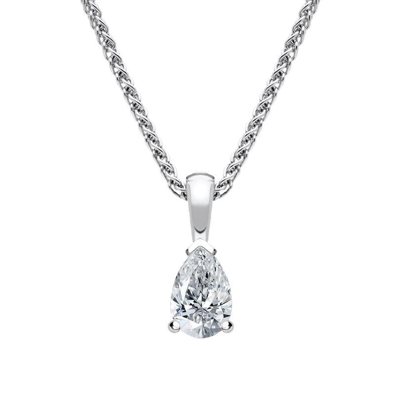 18ct White Gold 0.42ct Diamond Pear Cut Solitaire Necklace FEU-1981