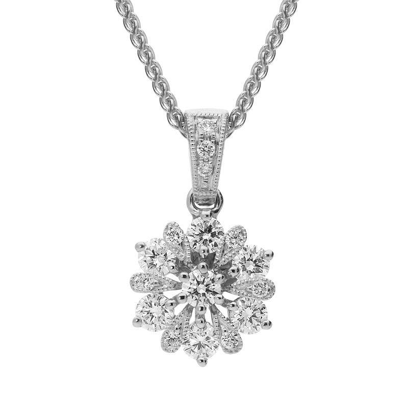 18ct White Gold 0.43ct Diamond Flower Necklace, P3186C.