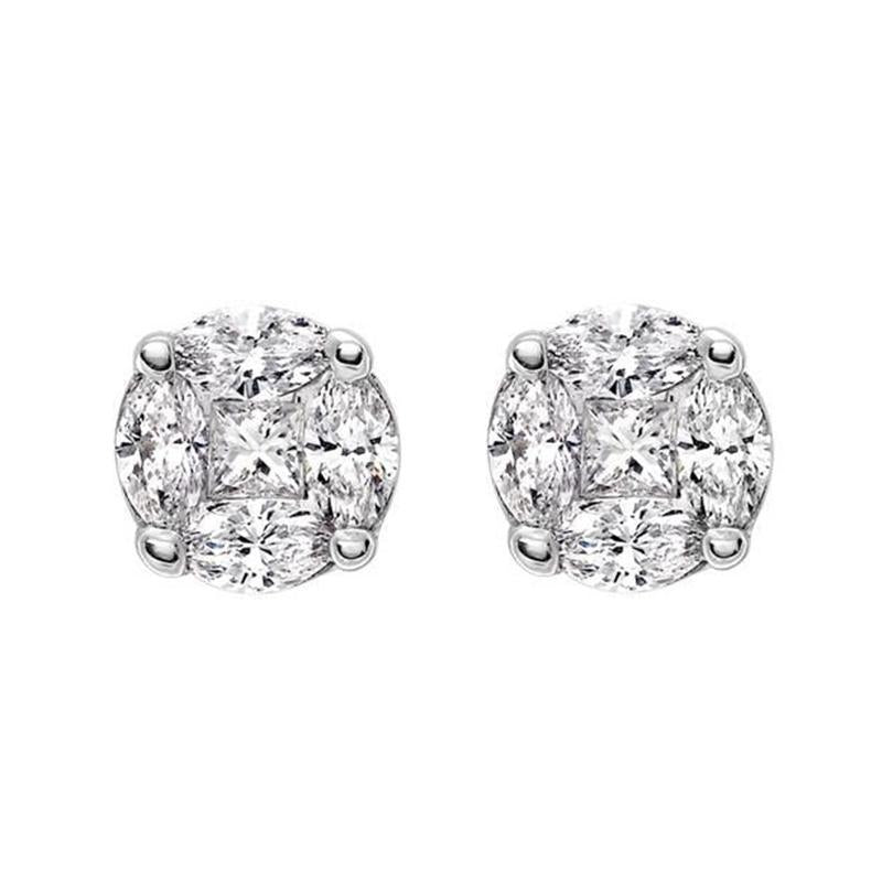 18ct White Gold 0.44 Carat Diamond Cluster Stud Earrings. FEU-110