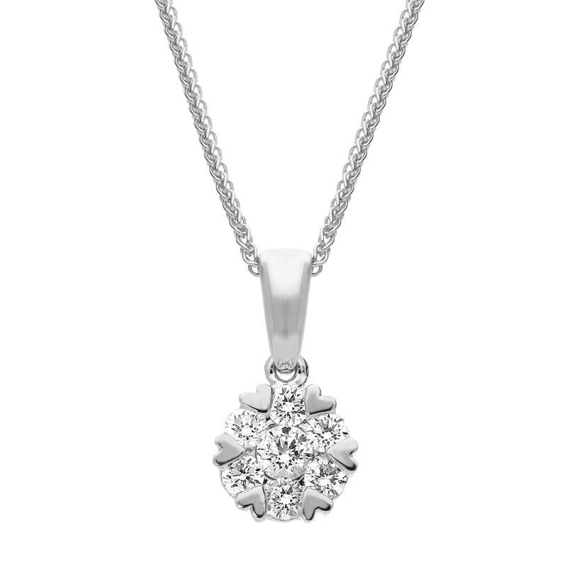 18ct White Gold 0.46ct Diamond Cluster Heart Edged Necklace, P3216C.