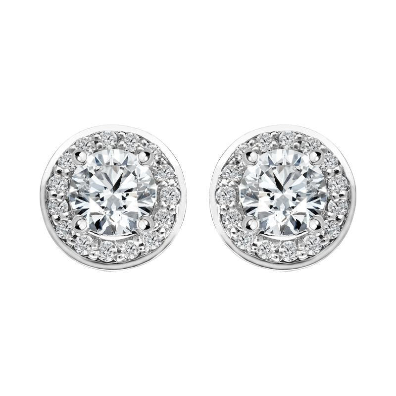 18ct White Gold 0.50ct Diamond Halo Stud Earrings, FEU-1624.