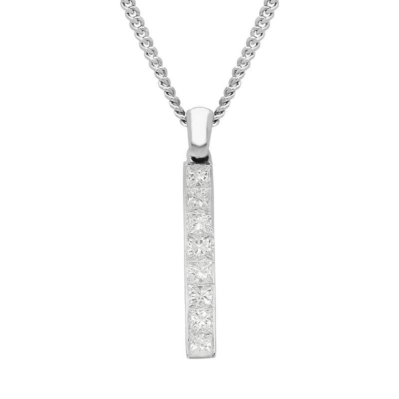 18ct White Gold 0.50ct Diamond Princess Cut Bar Necklace, PJW-084.