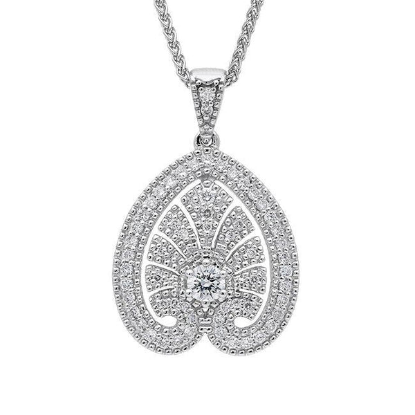 18ct White Gold 0.52 Carat Diamond House Style Small Leaf Necklace. P3056C.