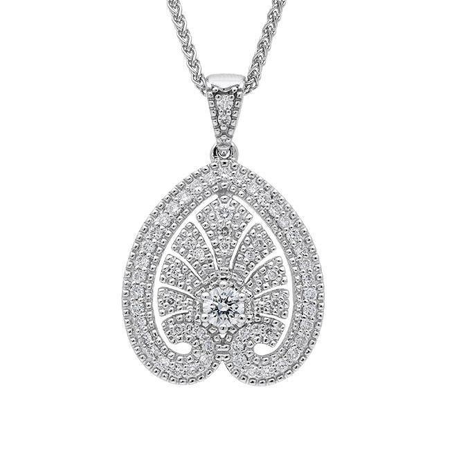 18ct White Gold 0.52 Carat Diamond House Style Small Leaf Necklace. P3056C.