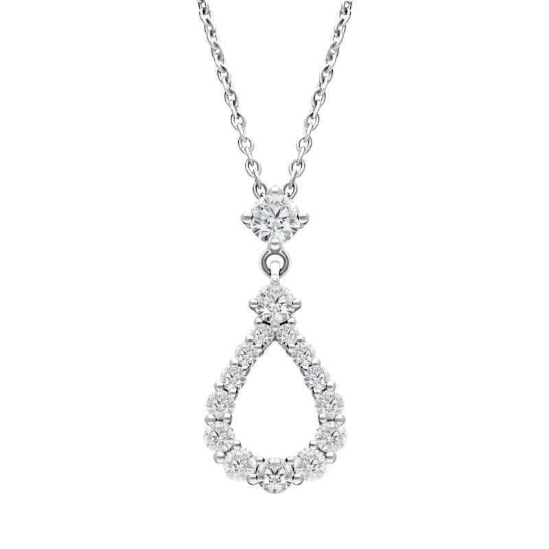 18ct White Gold 0.59ct Diamond Open Pear Necklace FEU-1924