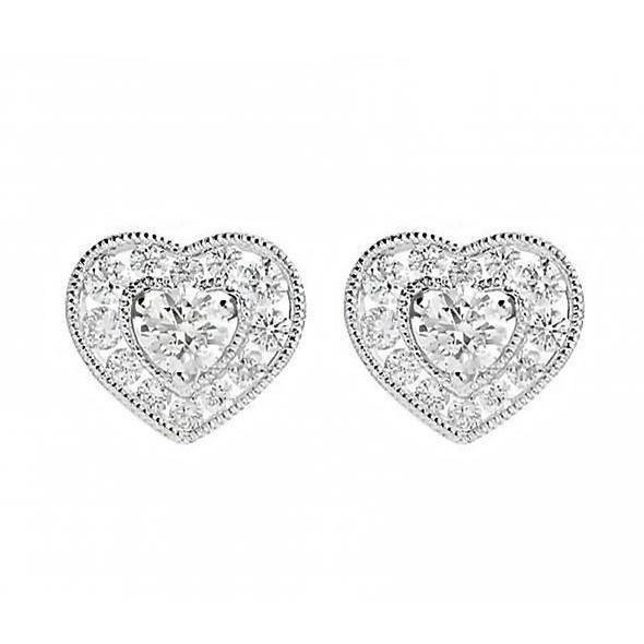 18ct White Gold 0.66ct Diamond Heart Cluster Stud Earrings