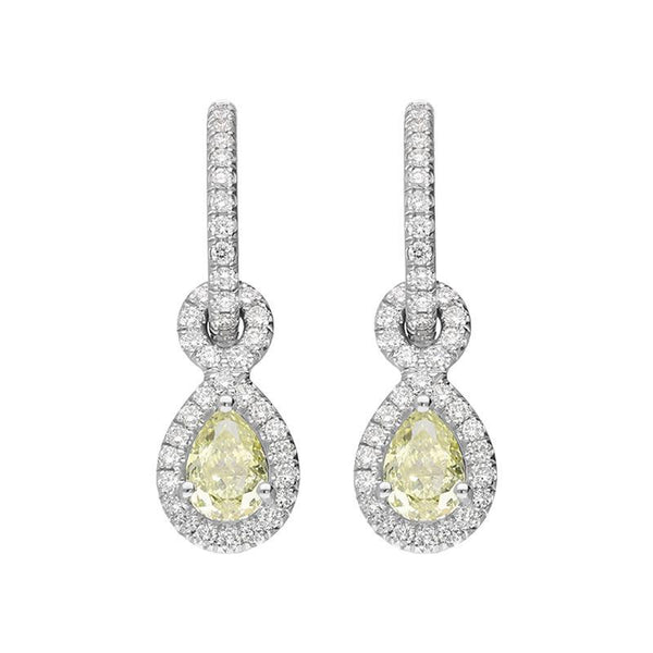 18ct White Gold 0.66ct Yellow Diamond Pear Drop Earrings, BLC-146.