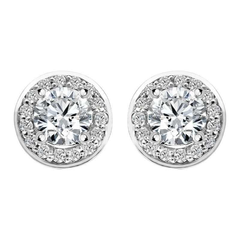 18ct White Gold 0.69ct Diamond Halo Stud Earrings, FEU-1252.