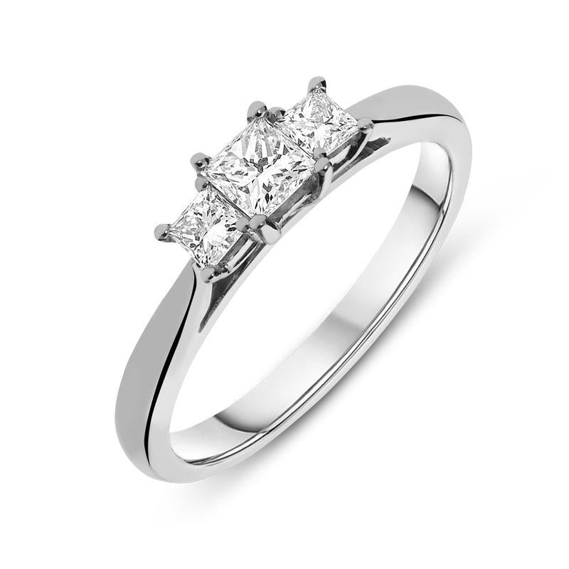 18ct White Gold 0.76ct Diamond Princess Cut Claw Set Trilogy Ring 12555T12