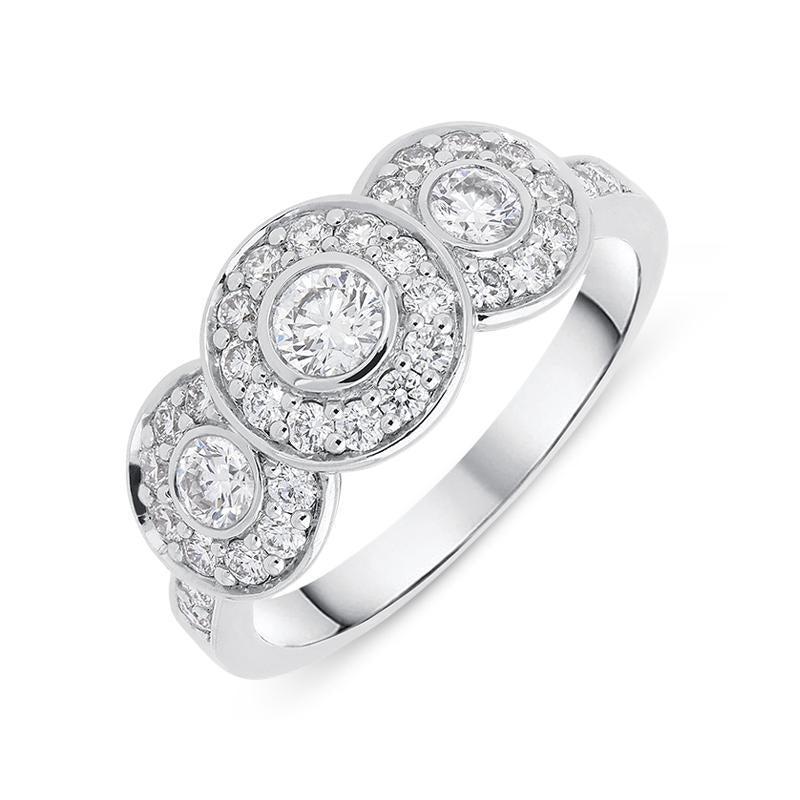 18ct White Gold 0.82ct Diamond Triple Round Shoulder Ring FEU-1649