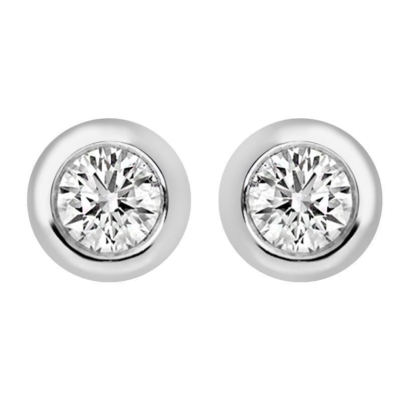 18ct White Gold 0.06ct Diamond Bezel Set Solitaire Stud Earrings BLC-046