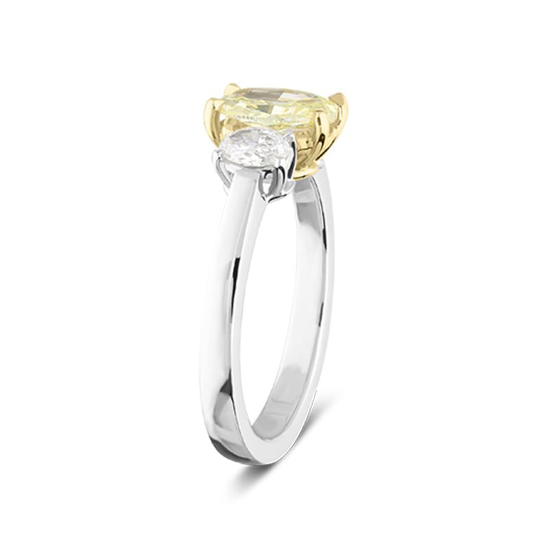 18ct White Gold 1.00ct Yellow Diamond and 0.41ct Diamond Oval Three Stone Ring BLC125