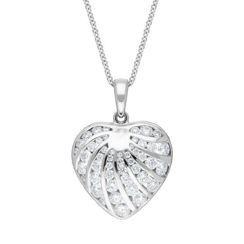 18ct White Gold 1.19ct Diamond Heart Necklace FEU-2005