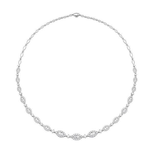 18ct White Gold 4.42ct Diamond Marquise Cluster Necklace, FEU-1796.