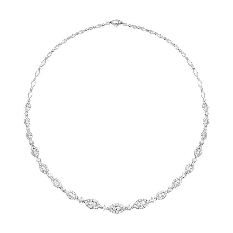 18ct White Gold 4.42ct Diamond Marquise Cluster Necklace, FEU-1796.