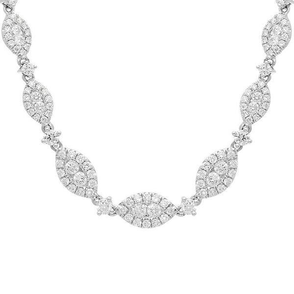 18ct White Gold 4.42ct Diamond Marquise Cluster Necklace, FEU-1796.