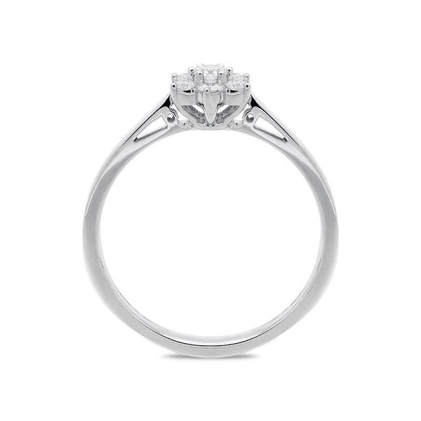 18ct White Gold Diamond Brilliant Cut Cluster Flower Ring. R946.