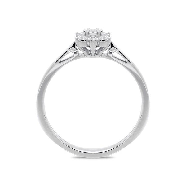 18ct White Gold Diamond Brilliant Cut Cluster Flower Ring. R946.