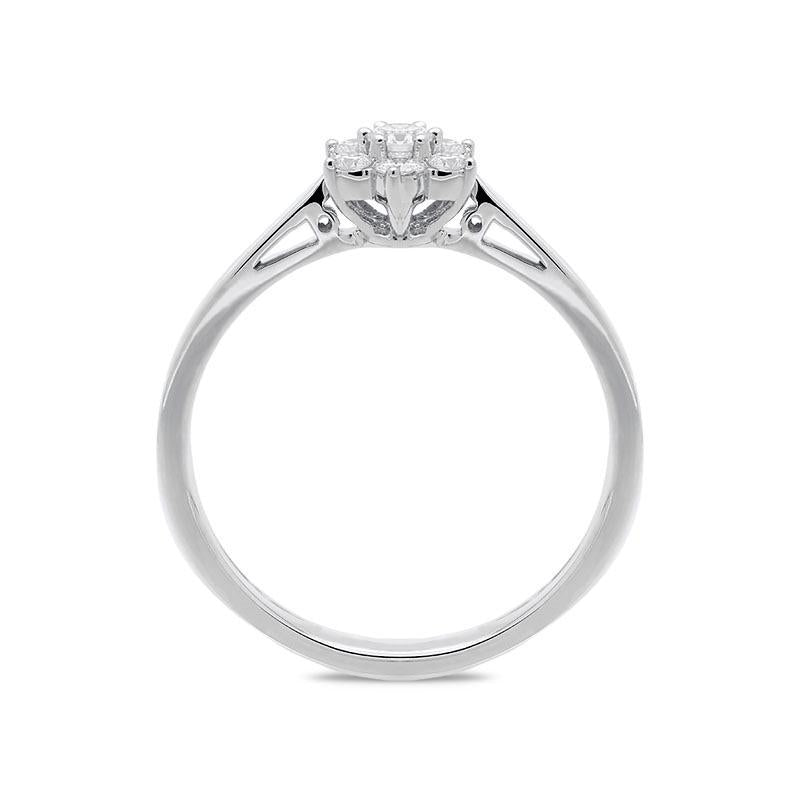 18ct White Gold Diamond Brilliant Cut Cluster Flower Ring. R946.