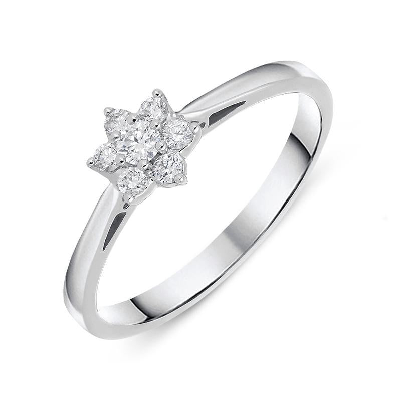 18ct White Gold Diamond Brilliant Cut Cluster Flower Ring. R946.