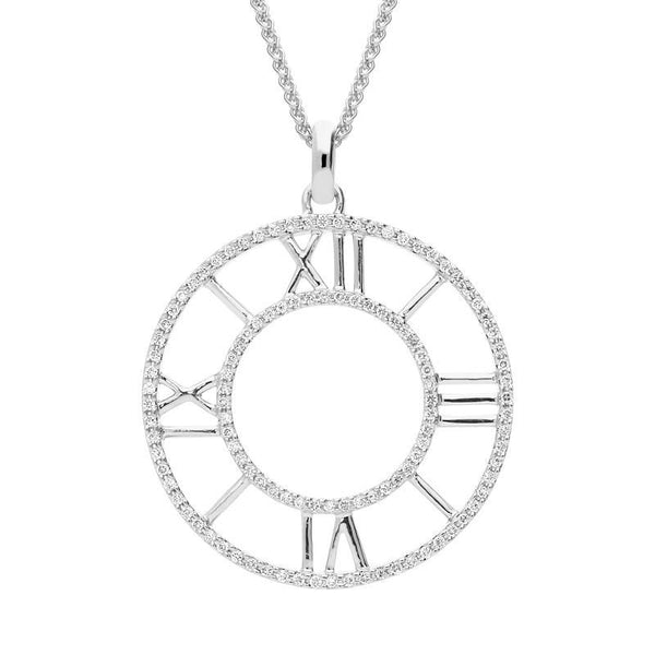 18ct White Gold Diamond Clock Face Necklace, P3187C.