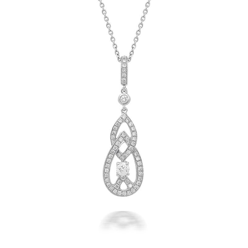 18ct White Gold Diamond Double Marquise Drop Necklace, FEU-318.