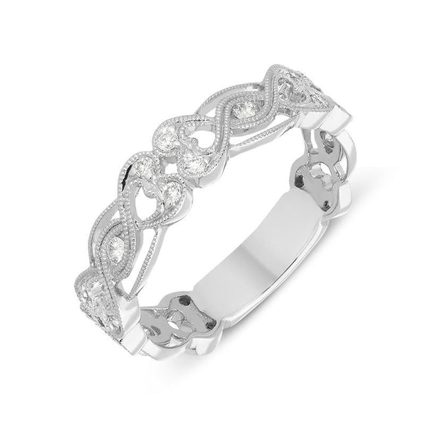 18ct White Gold Diamond Entwined Heart Ring, R1101.