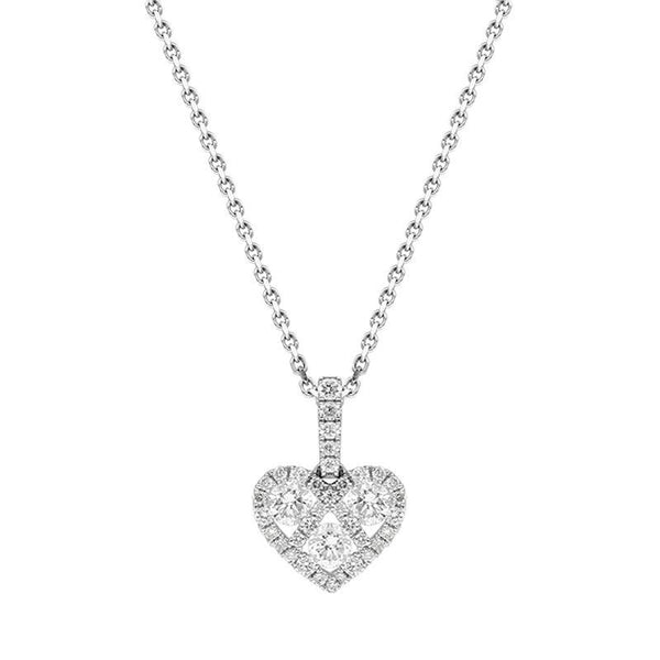 18ct White Gold Diamond Heart Necklace. P3180.