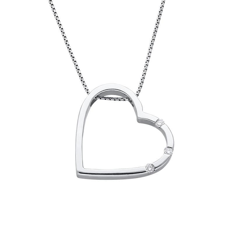 18ct White Gold Diamond Open Heart Necklace, P513C.