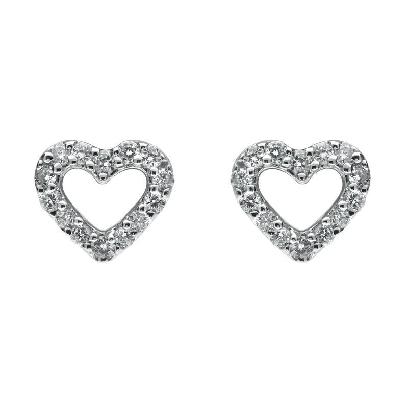 18ct White Gold Diamond Open Heart Stud Earrings. E2003.