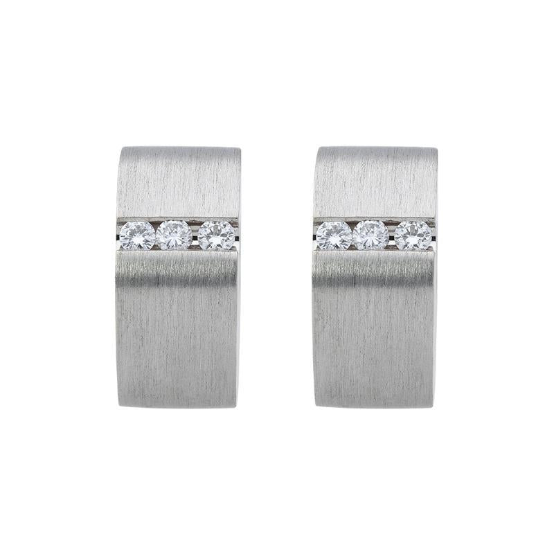 18ct White Gold Diamond Satin Hoop Earrings, BRN-082.