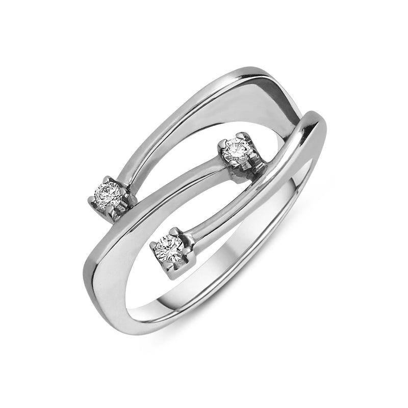 18ct White Gold Diamond Three Stone Wavy Ring R233